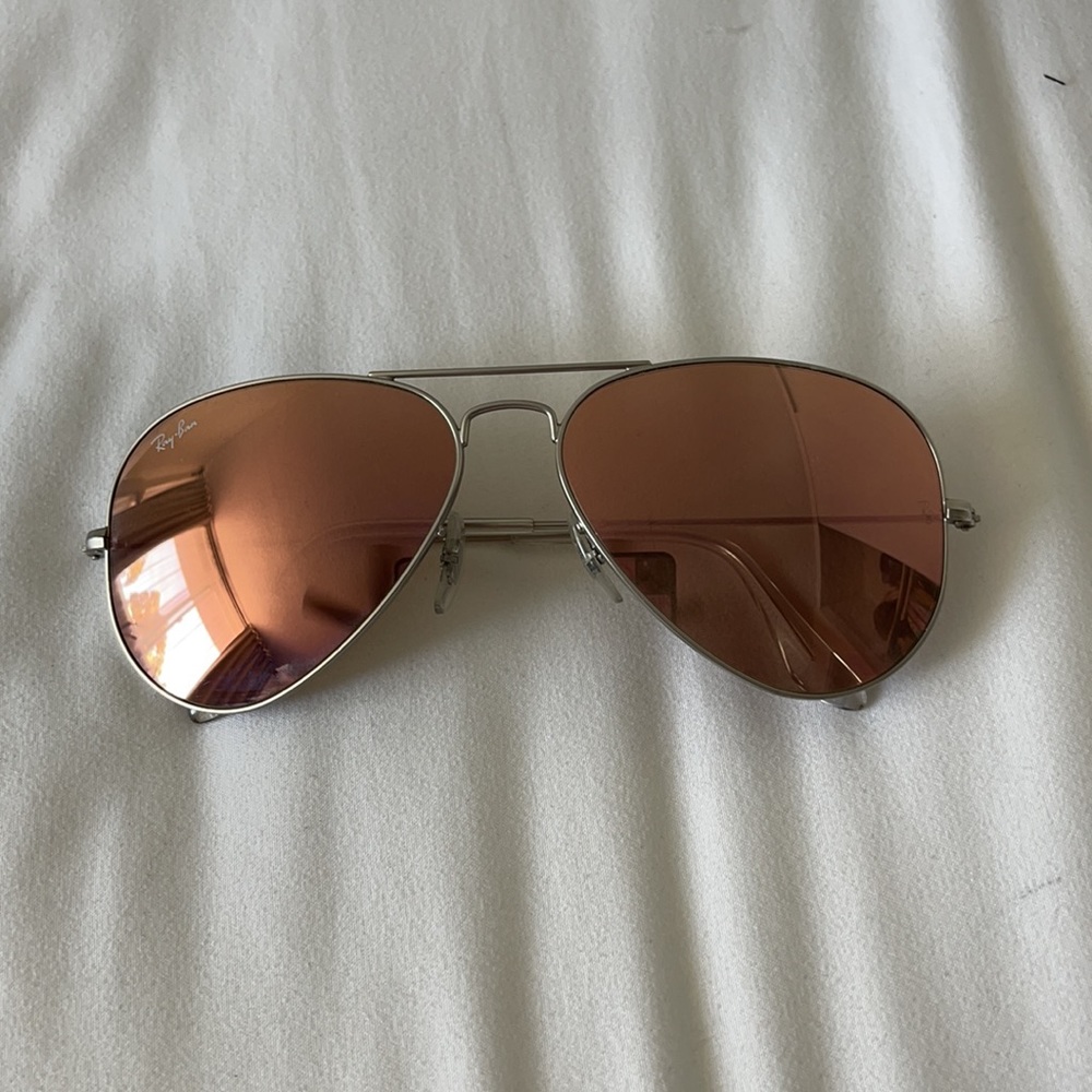 Authentic pink aviator reflective Ray Bans